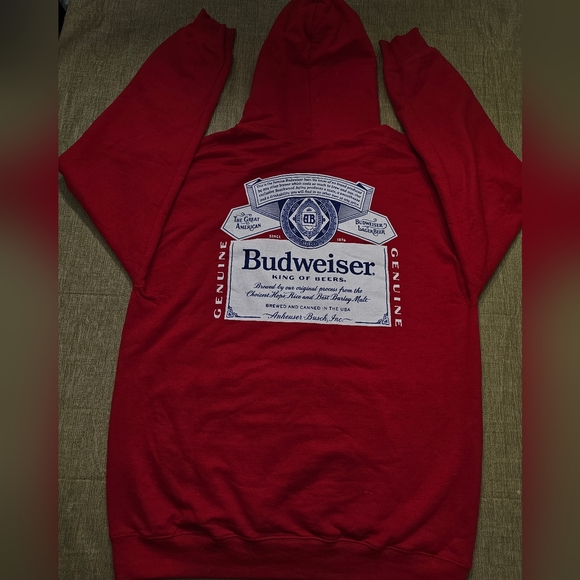 Vtg.Brew City Budweiser Classic Logo Red Pullover Hoodie Sweatshirt Size Medium Men